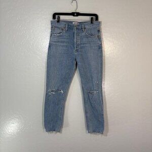 AGOLDE Jeans Womens 28 Light Wash Button Fly Distressed Crop Raw Hem A0450-983